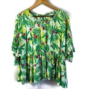 EUC FOURTEENTH PLACE NORDSTROM Tropical Floral Plus Peplum Drape Top 2XL